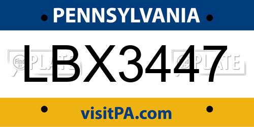 LBX3447 Pennsylvania License Plate