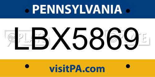 LBX5869 Pennsylvania License Plate