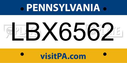 LBX6562 Pennsylvania License Plate