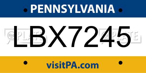 LBX7245 Pennsylvania License Plate
