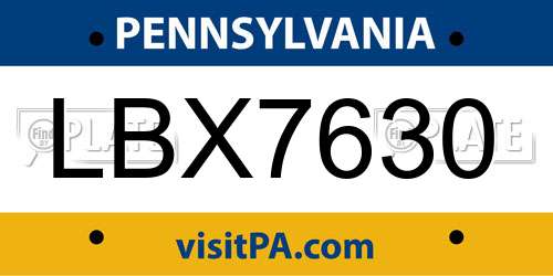 LBX7630 Pennsylvania License Plate