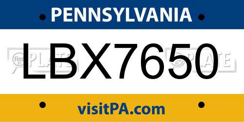 LBX7650 Pennsylvania License Plate