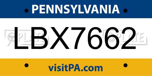 LBX7662 Pennsylvania License Plate
