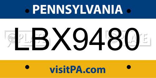 LBX9480 Pennsylvania License Plate