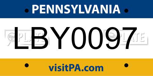LBY0097 Pennsylvania License Plate