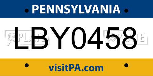 LBY0458 Pennsylvania License Plate