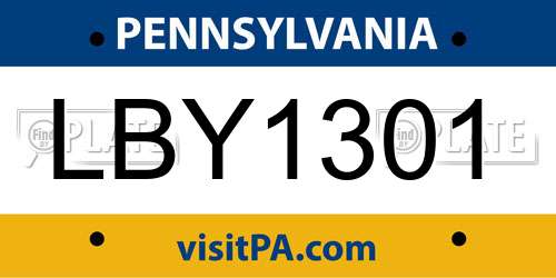 LBY1301 Pennsylvania License Plate
