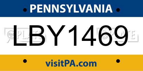 LBY1469 Pennsylvania License Plate