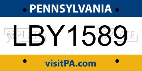 LBY1589 Pennsylvania License Plate