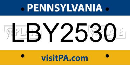 LBY2530 Pennsylvania License Plate