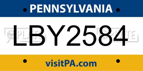 LBY2584 Pennsylvania License Plate