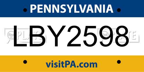 LBY2598 Pennsylvania License Plate