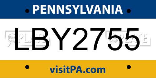 LBY2755 Pennsylvania License Plate