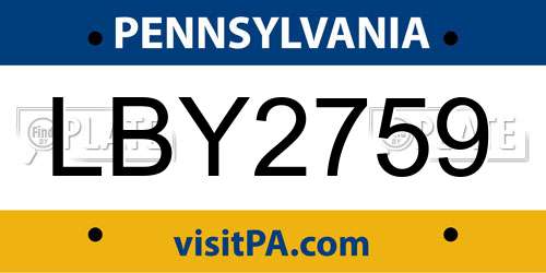 LBY2759 Pennsylvania License Plate