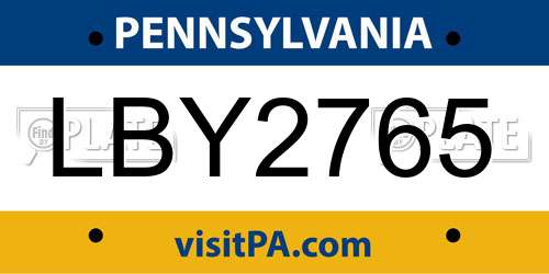 LBY2765 Pennsylvania License Plate