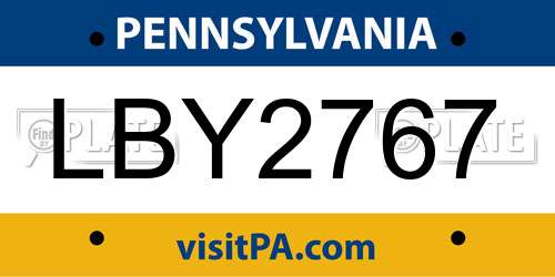 LBY2767 Pennsylvania License Plate