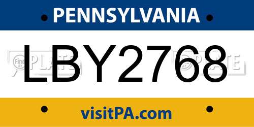 LBY2768 Pennsylvania License Plate