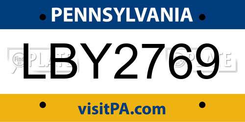 LBY2769 Pennsylvania License Plate