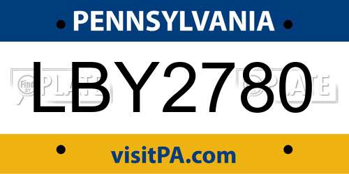 LBY2780 Pennsylvania License Plate