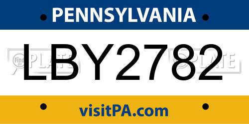 LBY2782 Pennsylvania License Plate