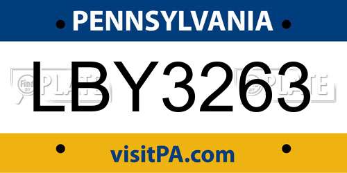 LBY3263 Pennsylvania License Plate