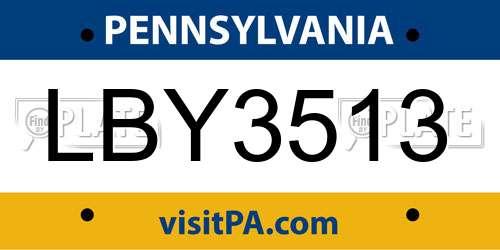 LBY3513 Pennsylvania License Plate