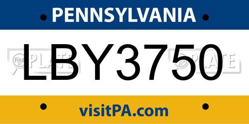 LBY3750 Pennsylvania License Plate
