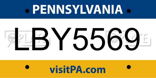 LBY5569 Pennsylvania License Plate