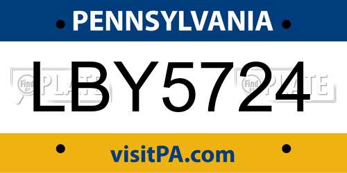 LBY5724 Pennsylvania License Plate