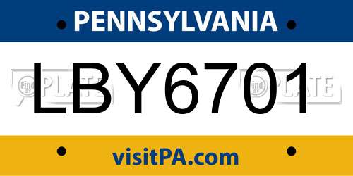 LBY6701 Pennsylvania License Plate
