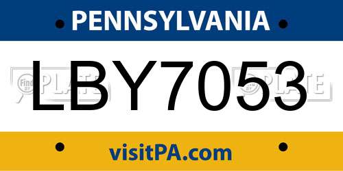 LBY7053 Pennsylvania License Plate