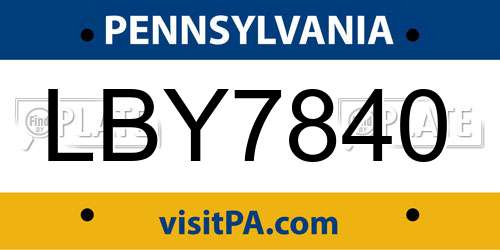 LBY7840 Pennsylvania License Plate