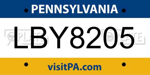 LBY8205 Pennsylvania License Plate