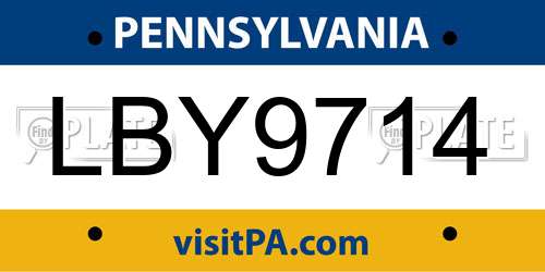 LBY9714 Pennsylvania License Plate
