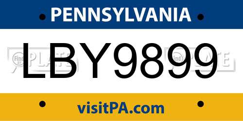 LBY9899 Pennsylvania License Plate