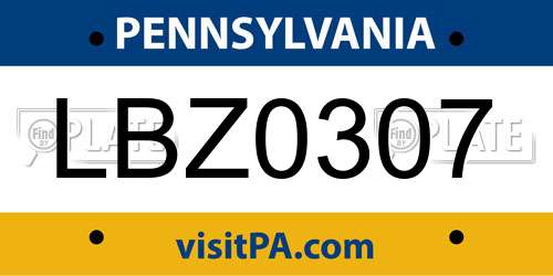 LBZ0307 Pennsylvania License Plate