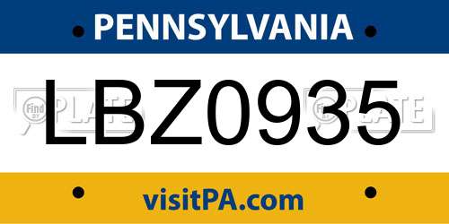 LBZ0935 Pennsylvania License Plate