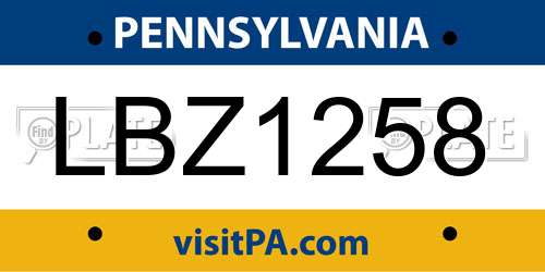 LBZ1258 Pennsylvania License Plate