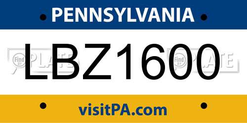 LBZ1600 Pennsylvania License Plate