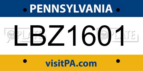 LBZ1601 Pennsylvania License Plate