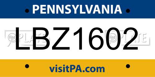 LBZ1602 Pennsylvania License Plate
