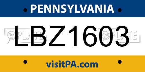 LBZ1603 Pennsylvania License Plate