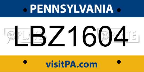 LBZ1604 Pennsylvania License Plate