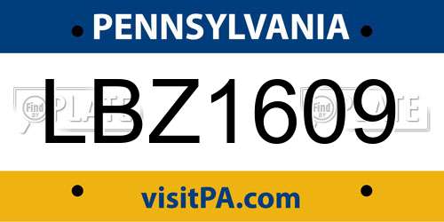 LBZ1609 Pennsylvania License Plate