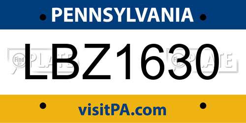 LBZ1630 Pennsylvania License Plate