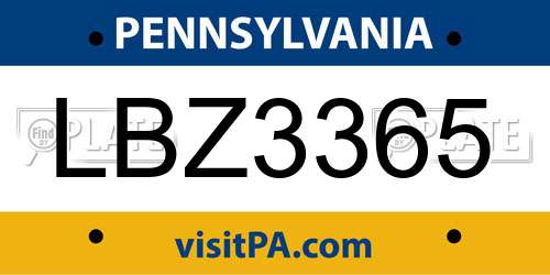 LBZ3365 Pennsylvania License Plate