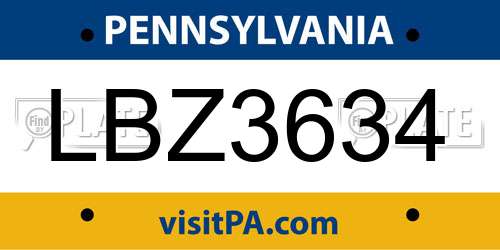 LBZ3634 Pennsylvania License Plate