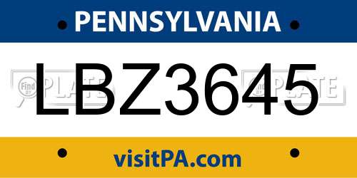 LBZ3645 Pennsylvania License Plate