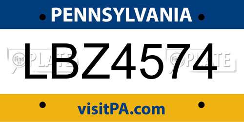LBZ4574 Pennsylvania License Plate