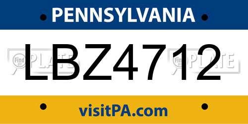 LBZ4712 Pennsylvania License Plate